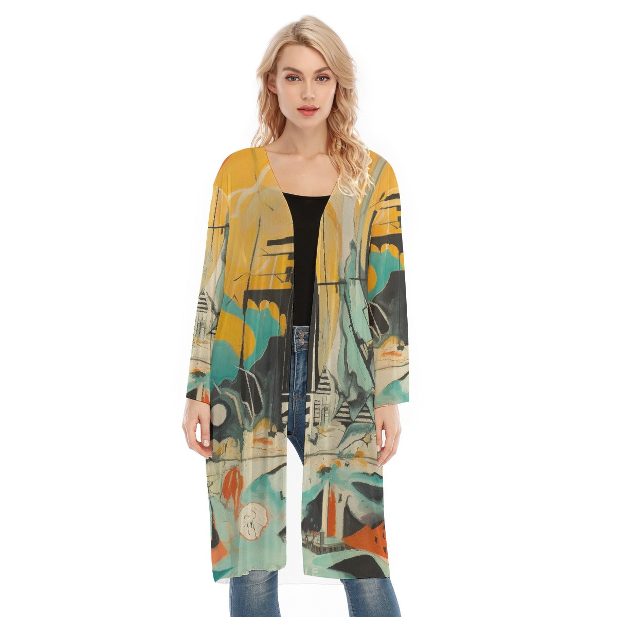 All- Over Print Women's Long Sleeve Mesh Cardigan