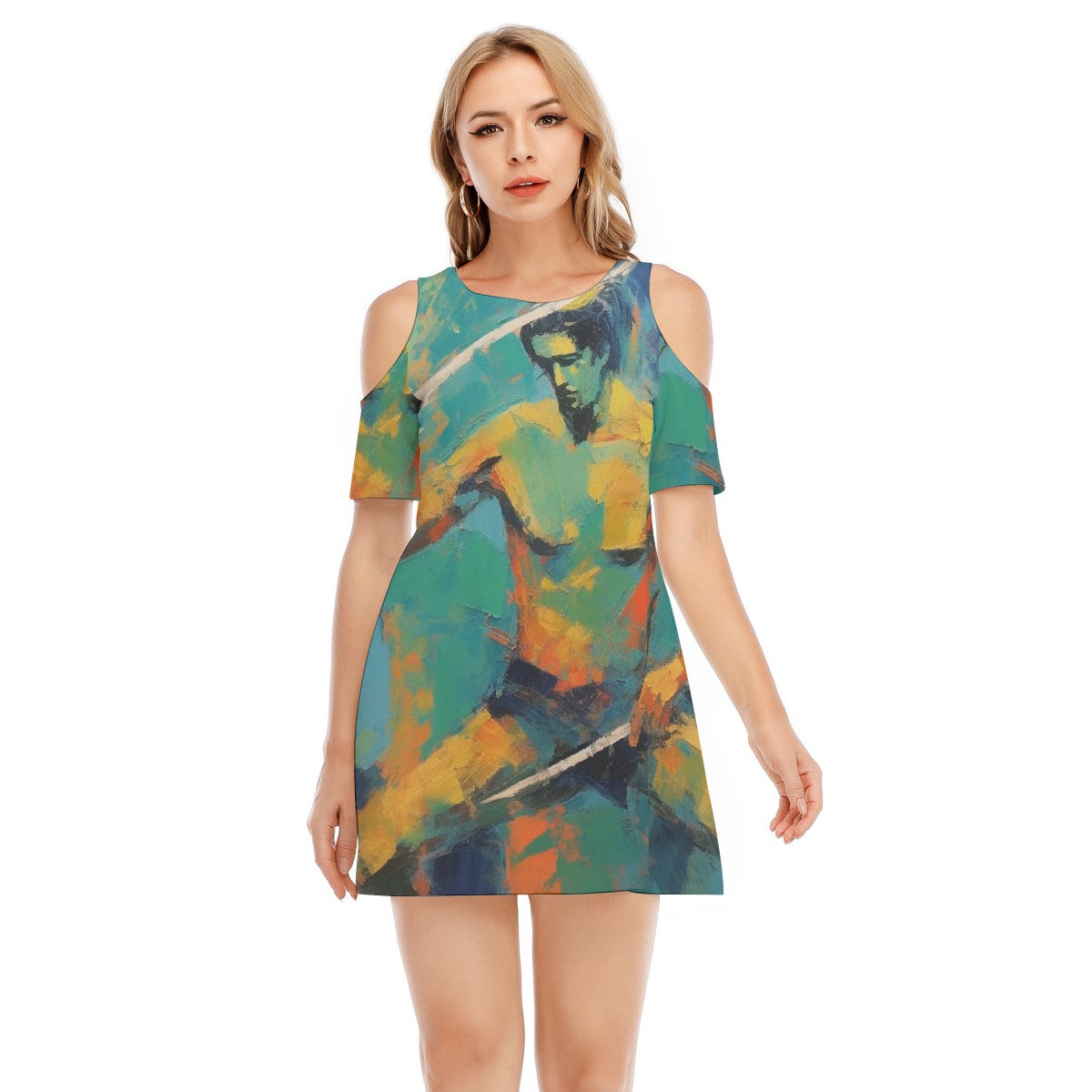 All-Over Print Women's Cold Shoulder Dress | 190GSM Cotton