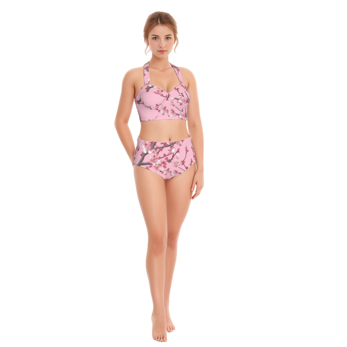 All-Over Print Women's Swimsuit Set With Halter