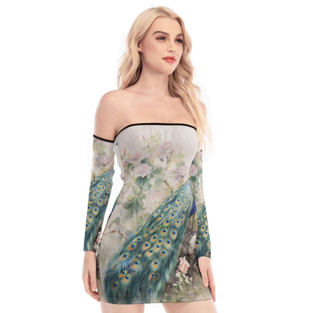 All-Over Print Women's Off-shoulder Back Lace-up Dress