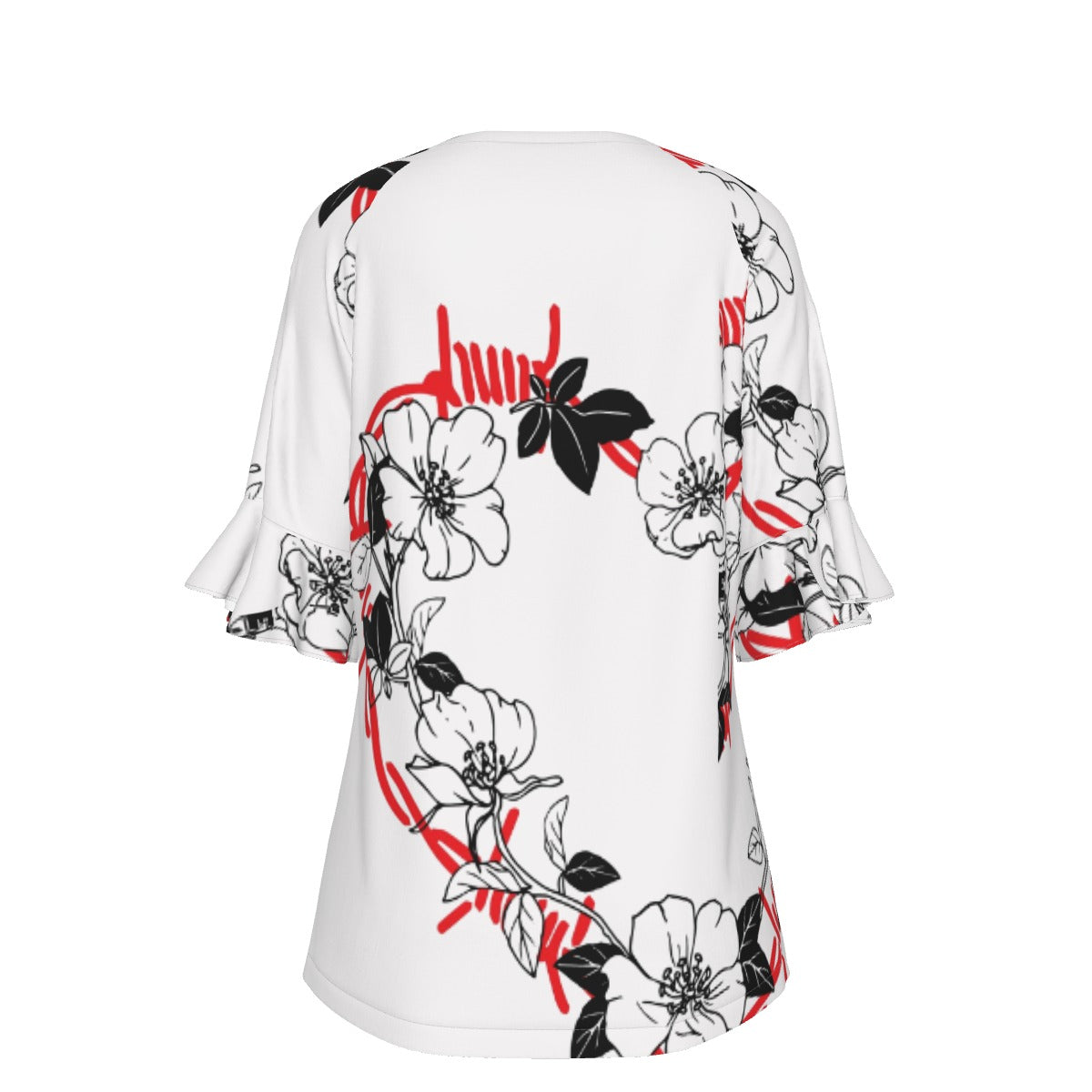 All-Over Print V-neck Women's T-shirt With Bell Sleeve