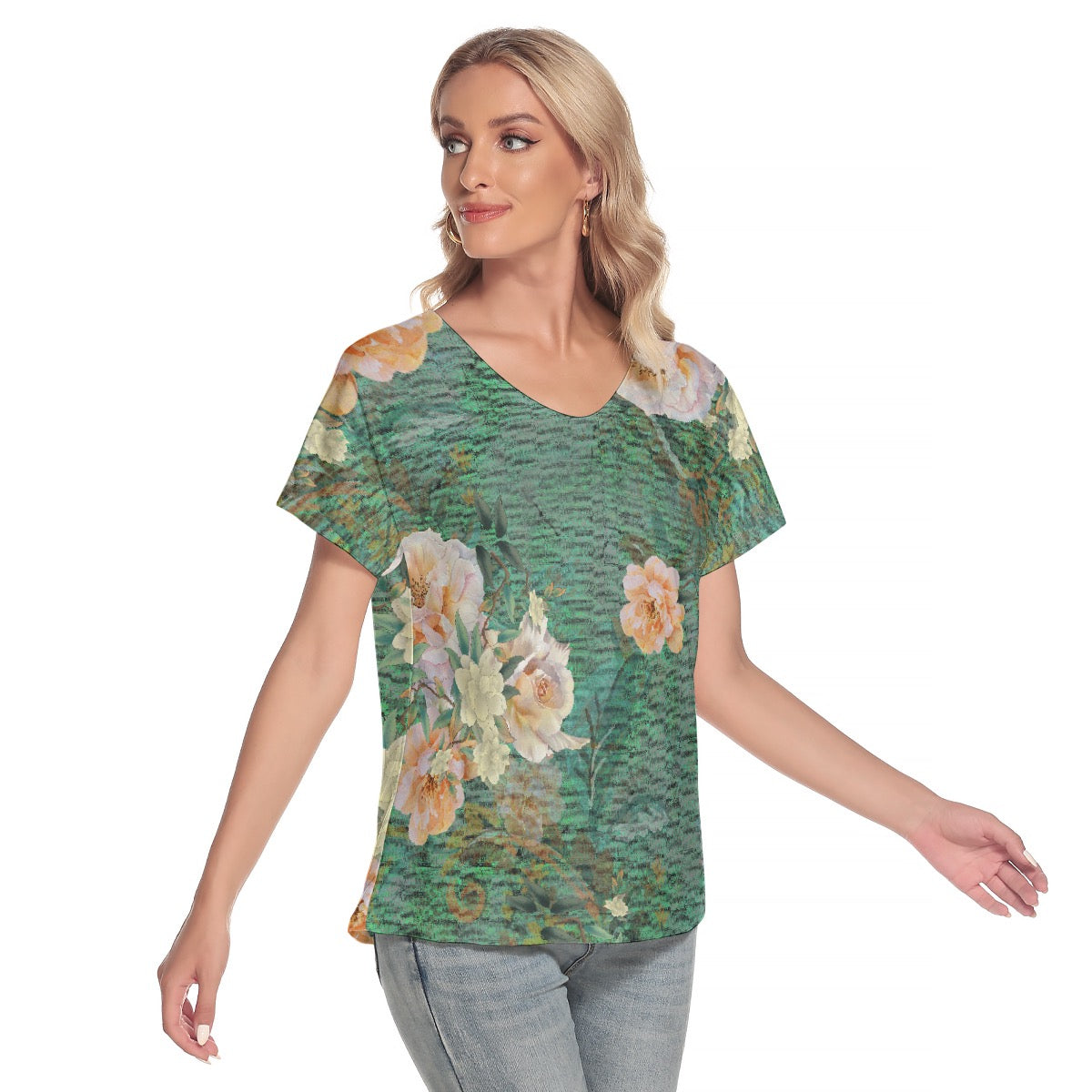 All-Over Print Women's Loose V-neck Short Sleeve T-shirt