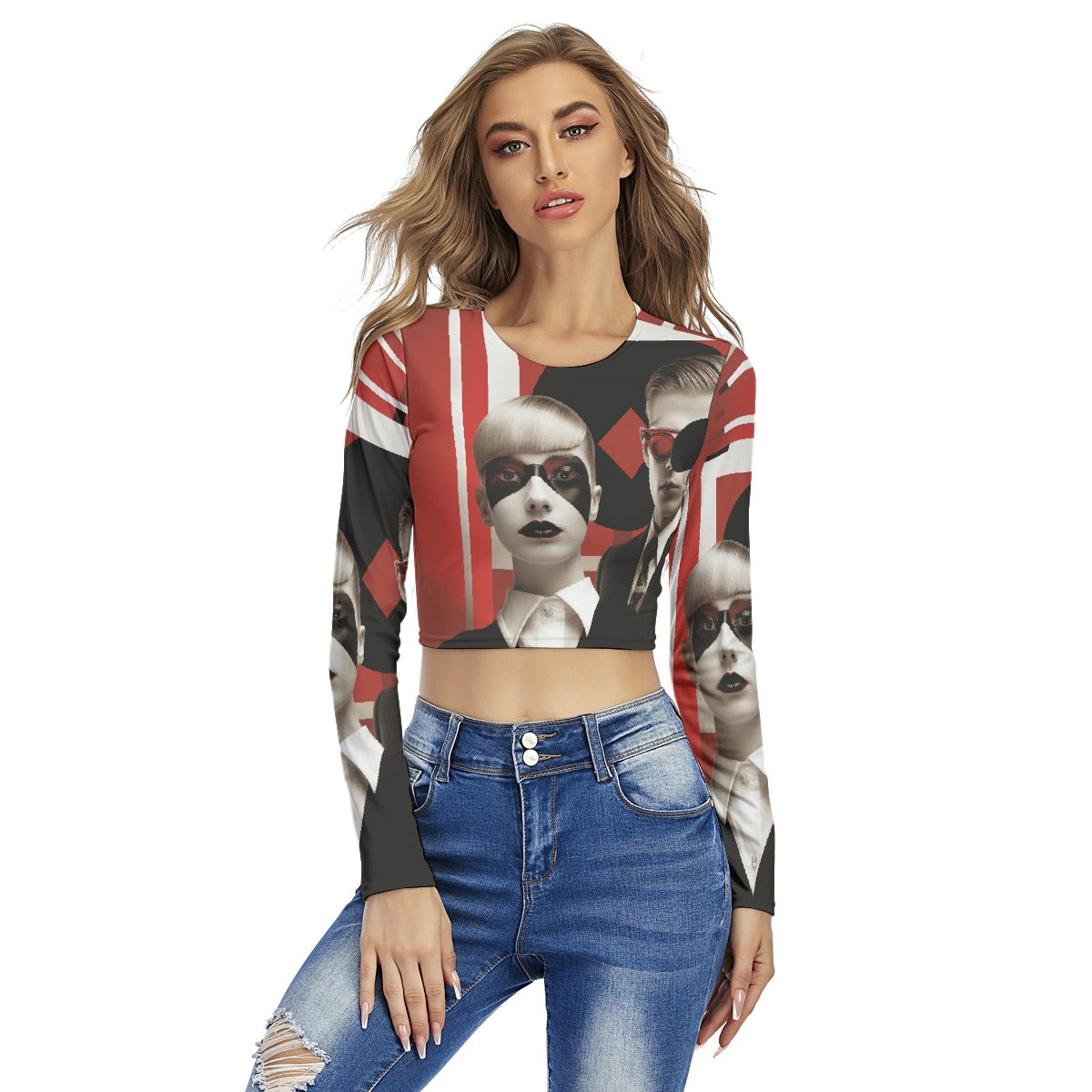 All-Over Print Women's Round Neck Crop Top T-Shirt