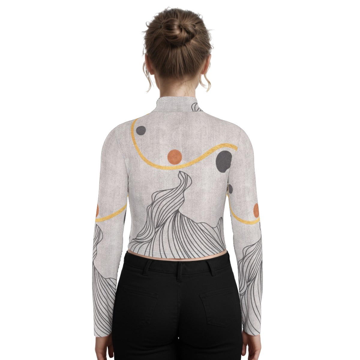 Eco-Friendly All-Over Print Women's Turtleneck T-shirt With Long Sleeve