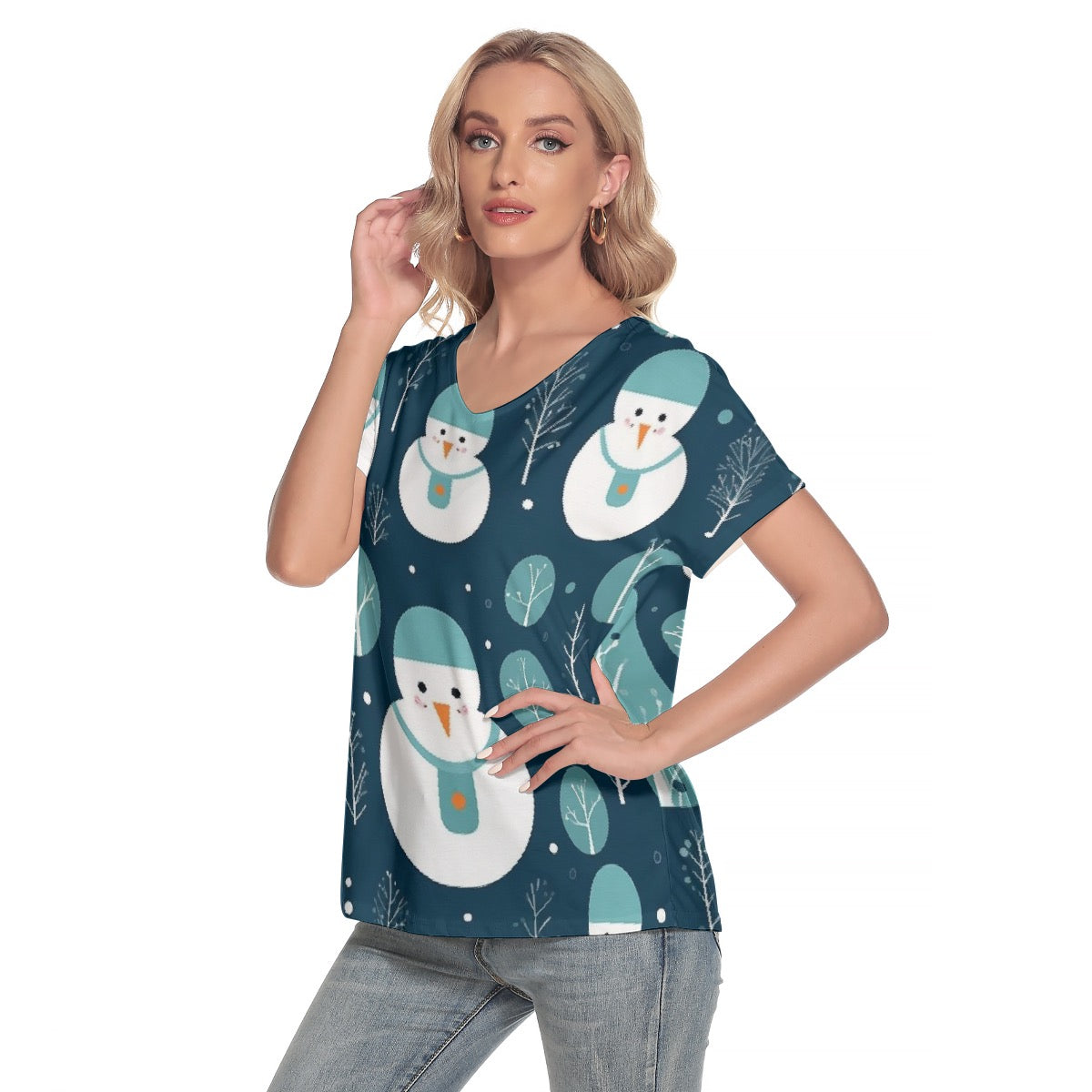 All-Over Print Women's Loose V-neck Short Sleeve T-shirt