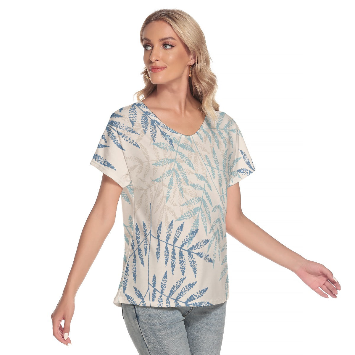 All-Over Print Women's Loose V-neck Short Sleeve T-shirt