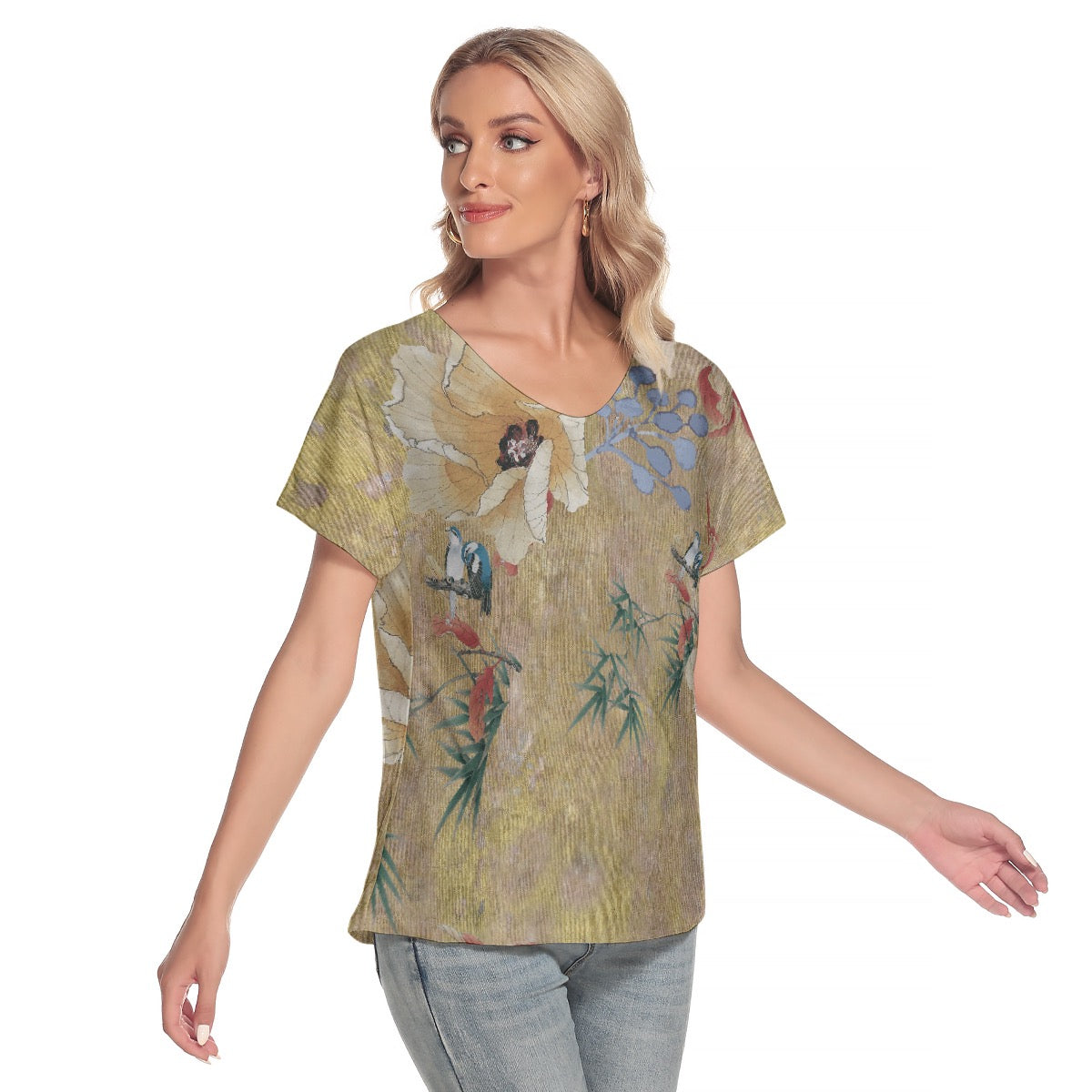 All-Over Print Women's Loose V-neck Short Sleeve T-shirt