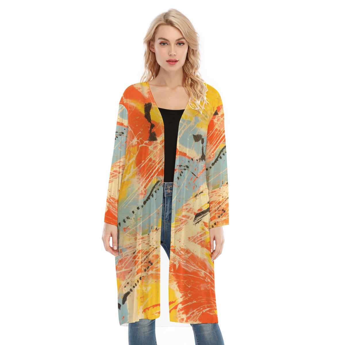 All- Over Print Women's Long Sleeve Mesh Cardigan