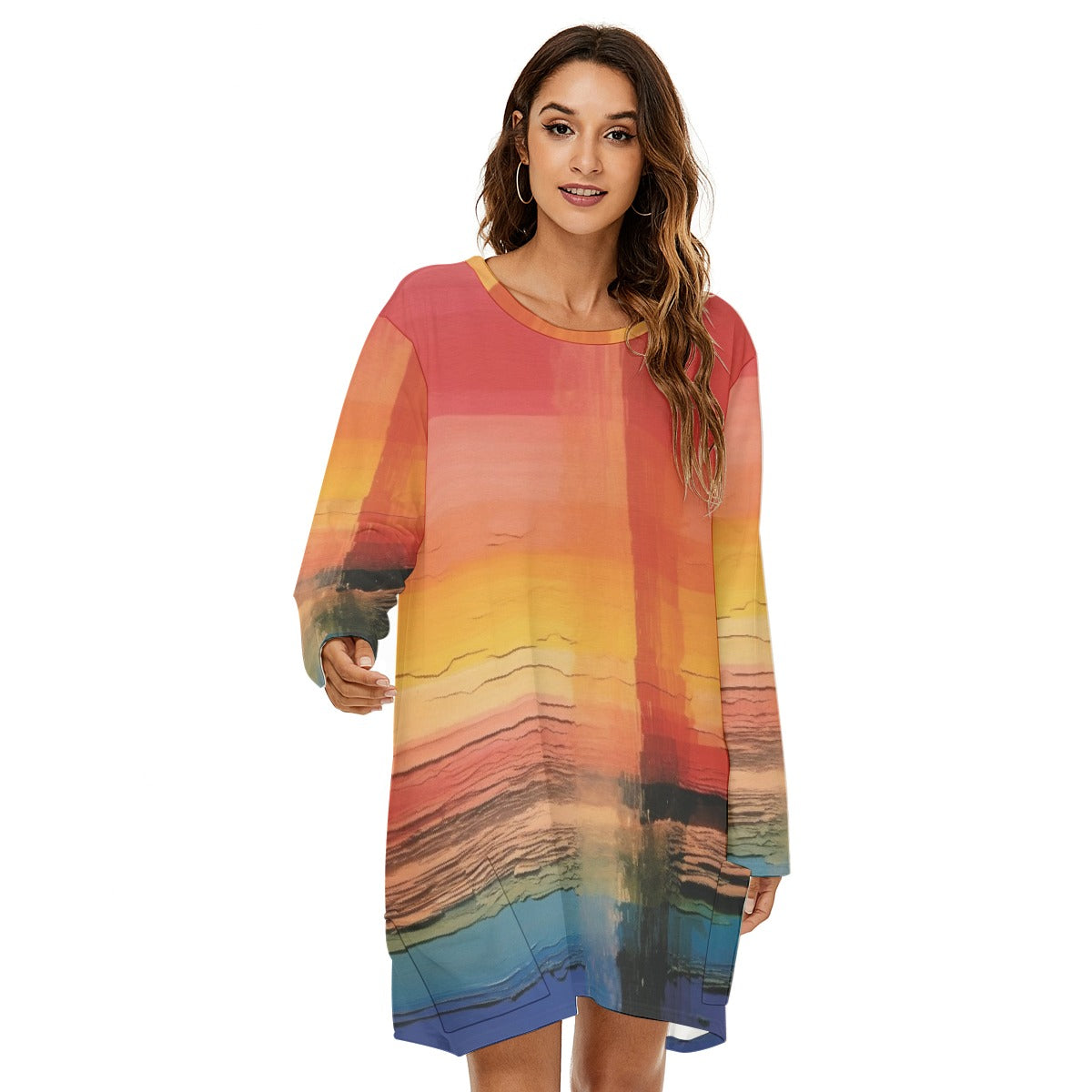 All-Over Print  Women's Loose Crew Neck Dress