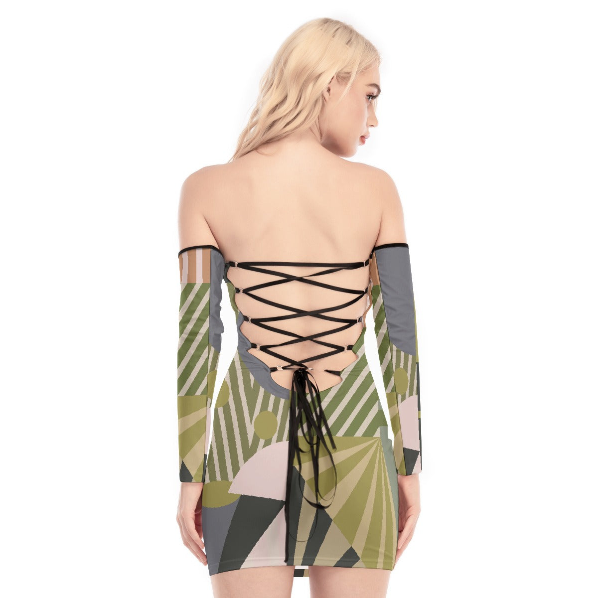 All-Over Print Women's Off-shoulder Back Lace-up Dress