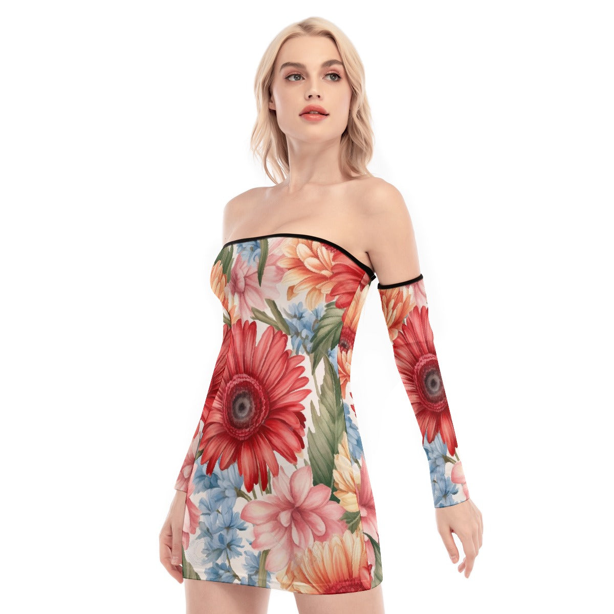 All-Over Print Women's Off-shoulder Back Lace-up Dress