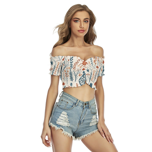 All-Over Print Women's One-shoulder Off-the-navel Short Sleeve T-shirt