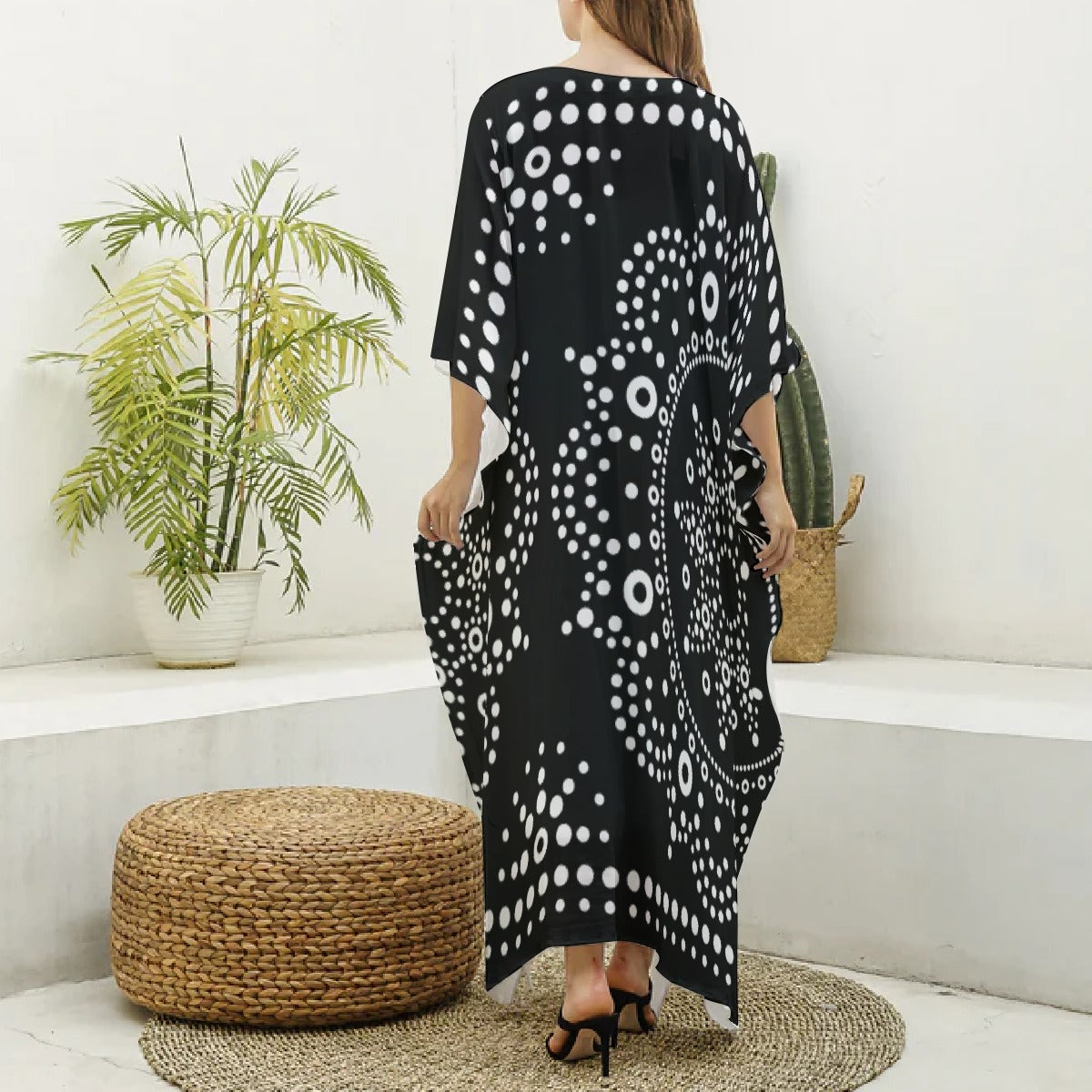 All-Over Print Women's Imitation Silk V-neck Kaftan Robe