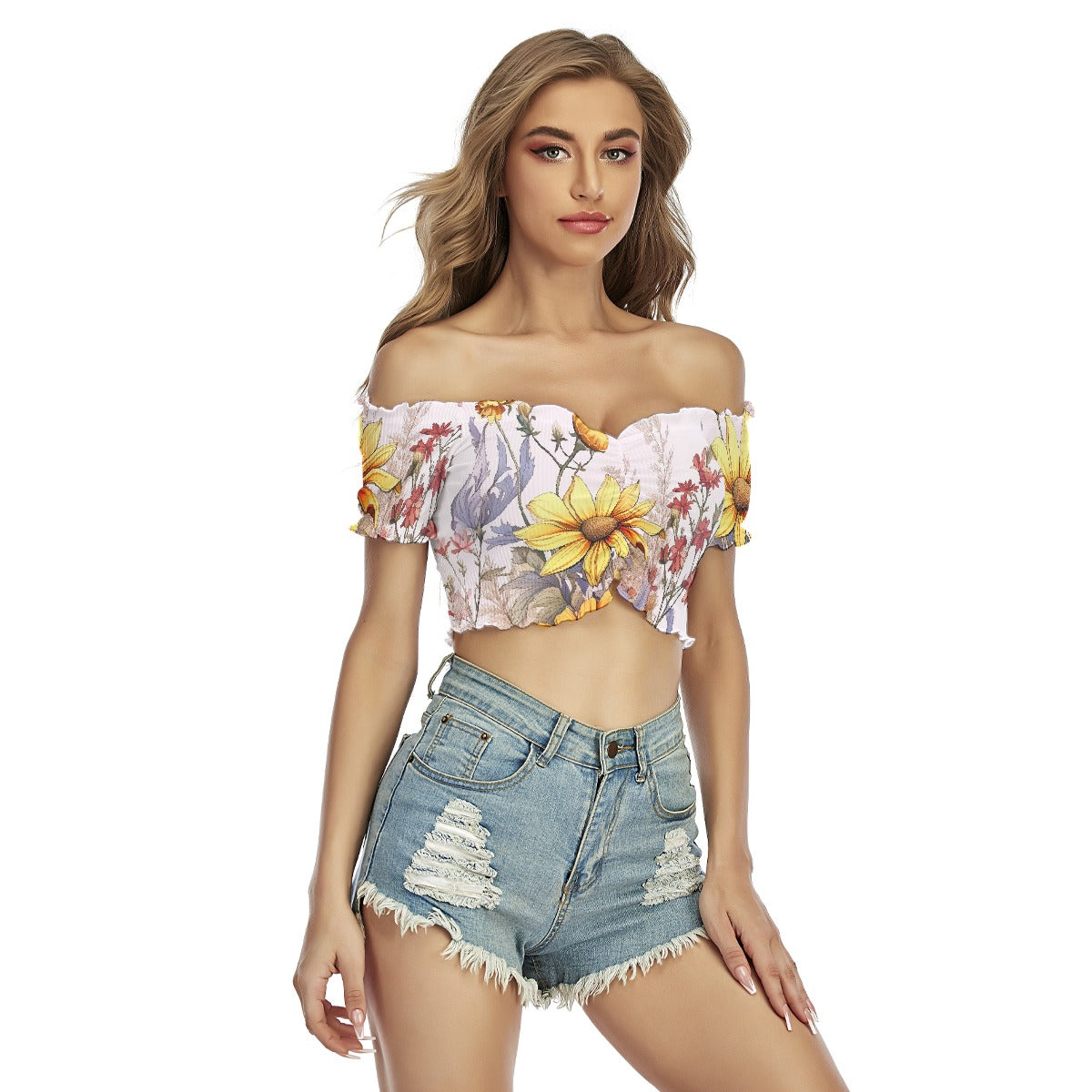 All-Over Print Women's One-shoulder Off-the-navel Short Sleeve T-shirt