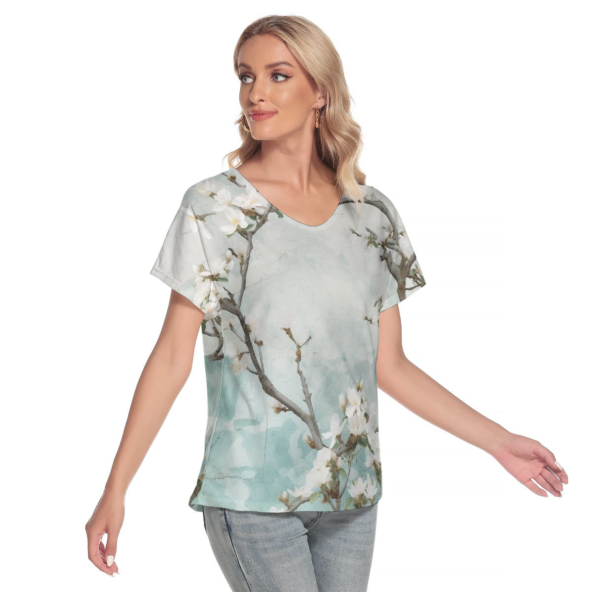 All-Over Print Women's Loose V-neck Short Sleeve T-shirt