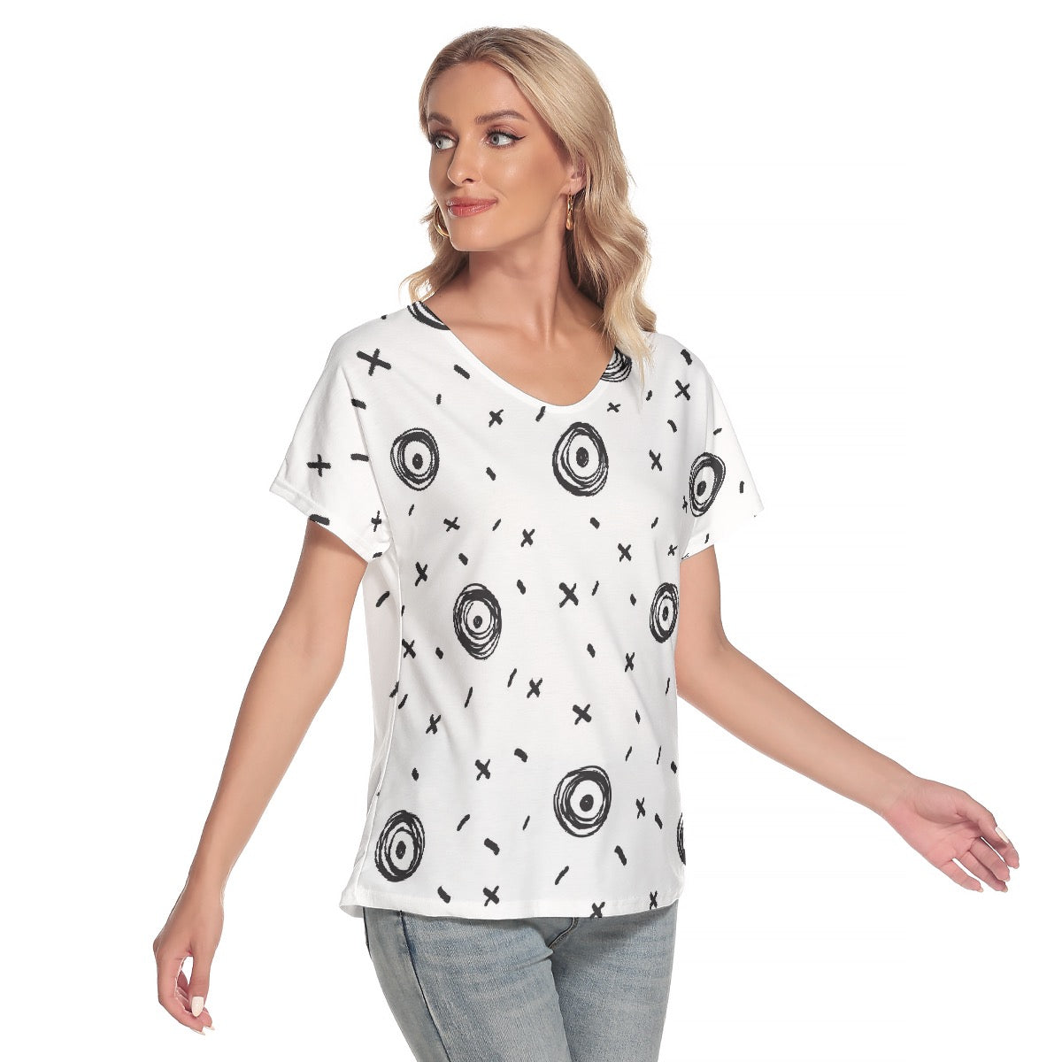 All-Over Print Women's Loose V-neck Short Sleeve T-shirt