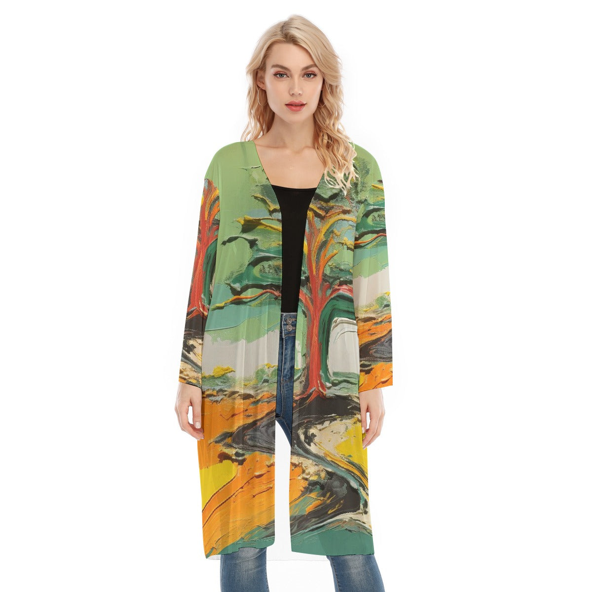 All- Over Print Women's Long Sleeve Mesh Cardigan