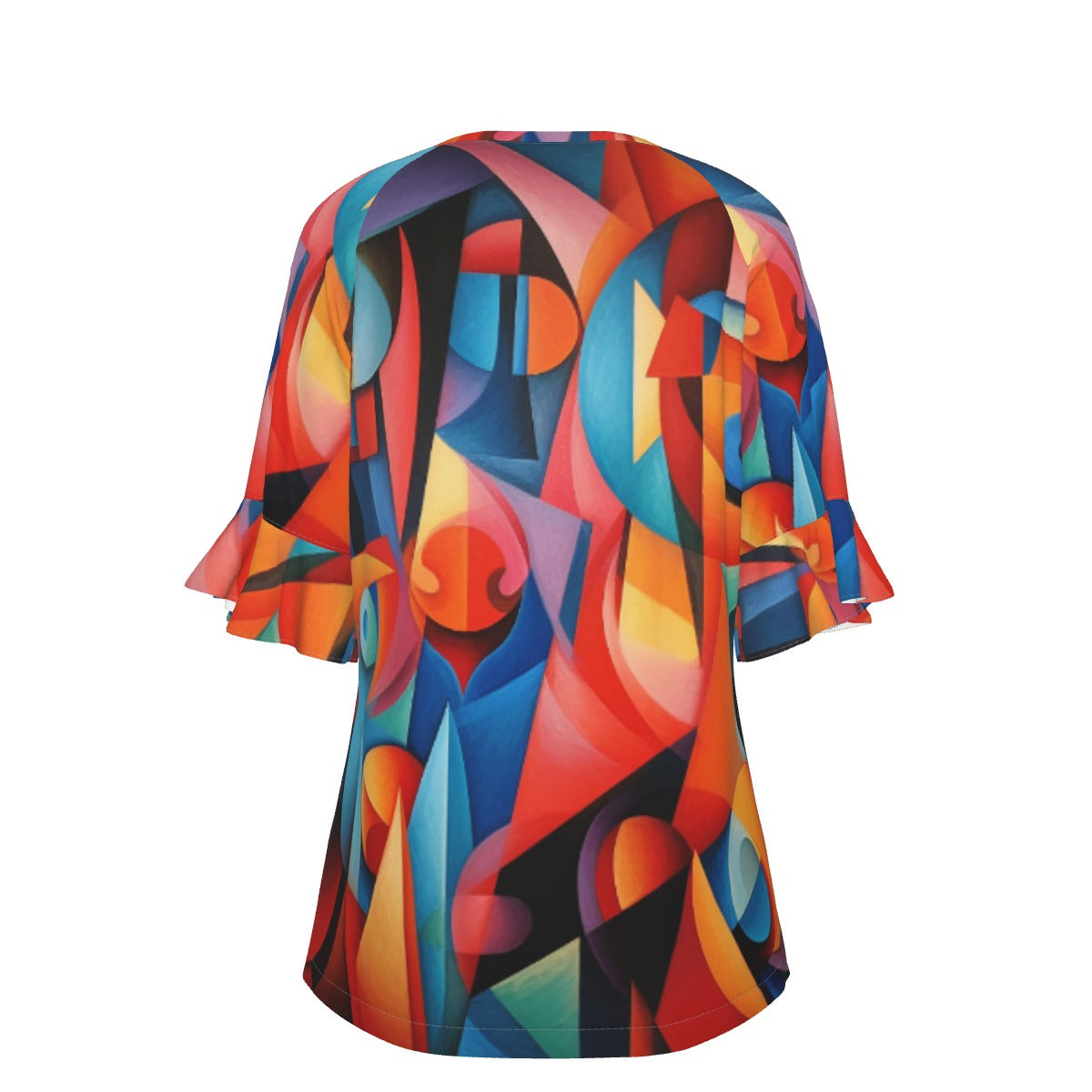 All-Over Print V-neck Women's T-shirt With Bell Sleeve