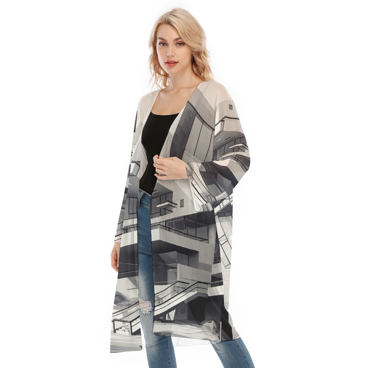 All- Over Print Women's Long Sleeve Mesh Cardigan