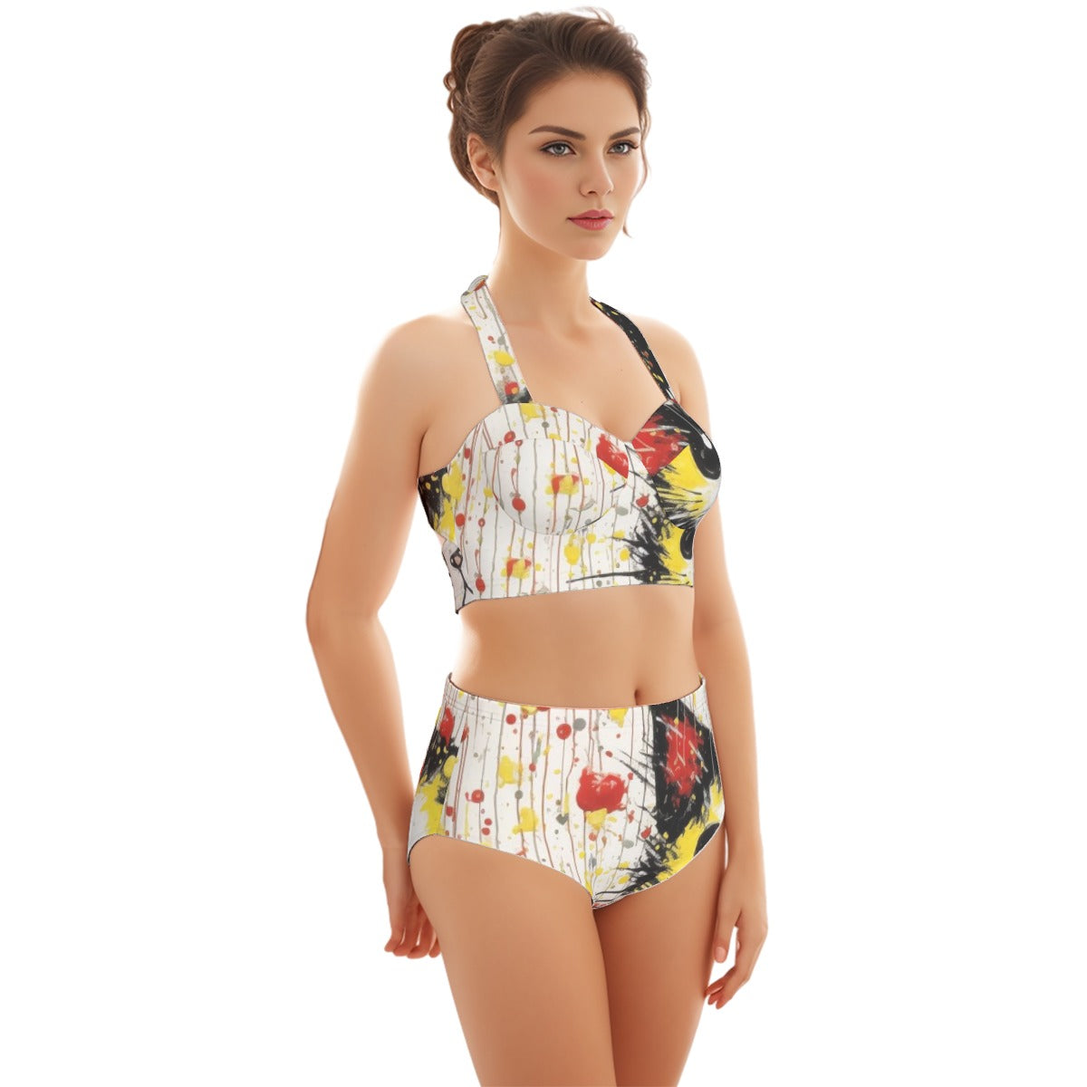 All-Over Print Women's Swimsuit Set With Halter