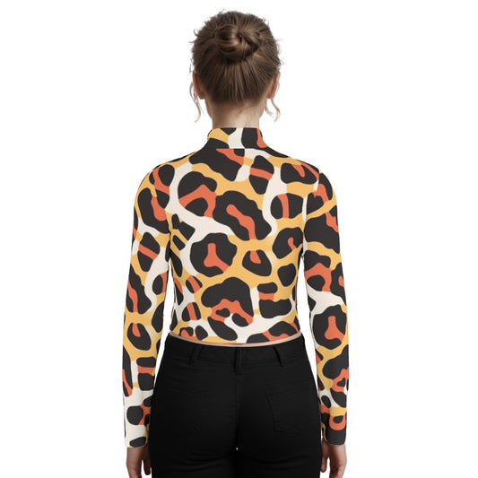 Eco-Friendly All-Over Print Women's Turtleneck T-shirt With Long Sleeve