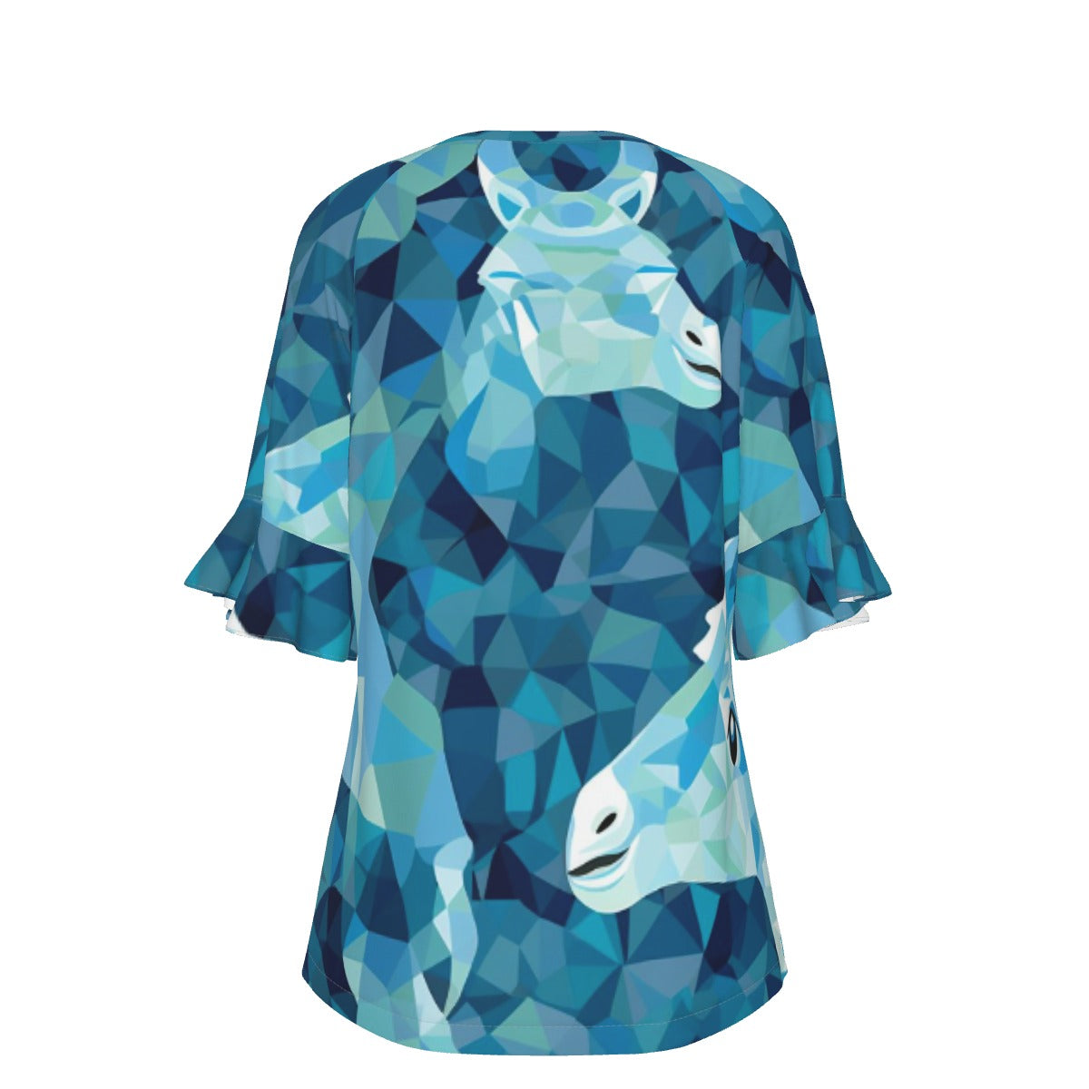 All-Over Print V-neck Women's T-shirt With Bell Sleeve