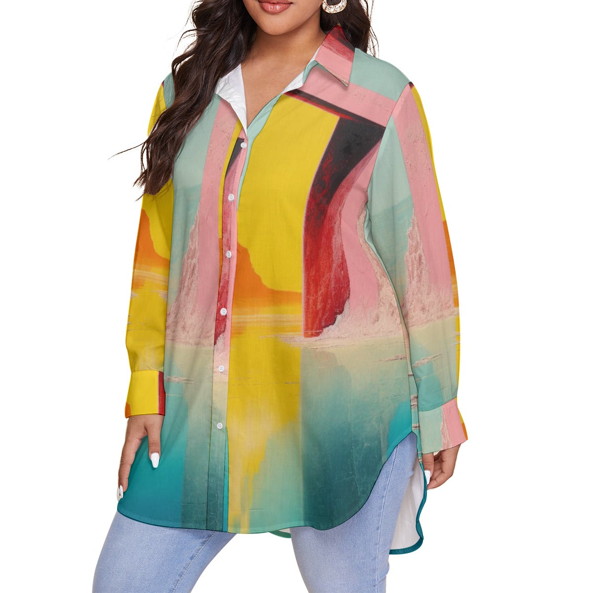 All-Over Print Women's Shirt With Long Sleeve(Plus Size)