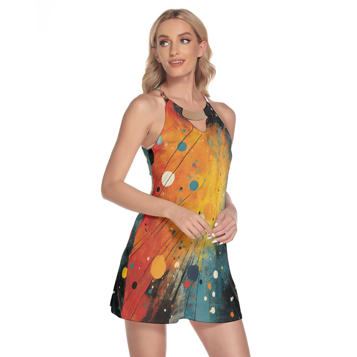 All-Over Print Women's Round Neck Above Knee Dress