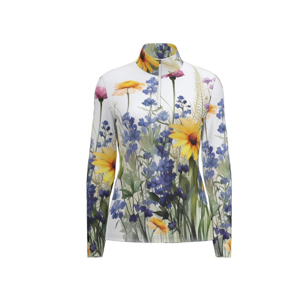 All-Over Print Women's Sports Collar Jersey With Long Sleeve