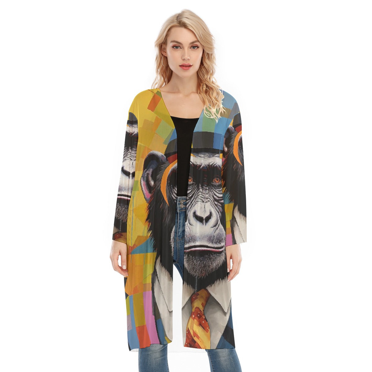 All- Over Print Women's Long Sleeve Mesh Cardigan