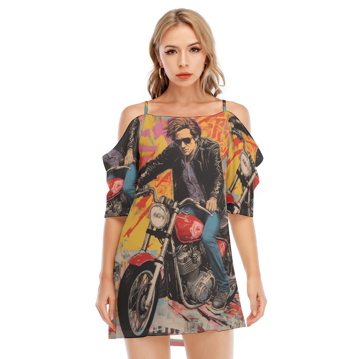 All-Over Print Women's Off-shoulder Cami Dress