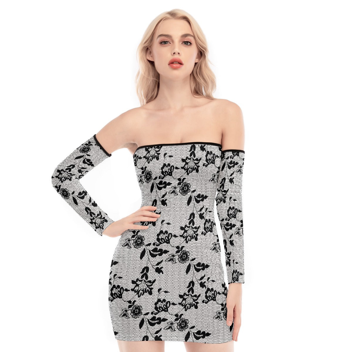 All-Over Print Women's Off-shoulder Back Lace-up Dress