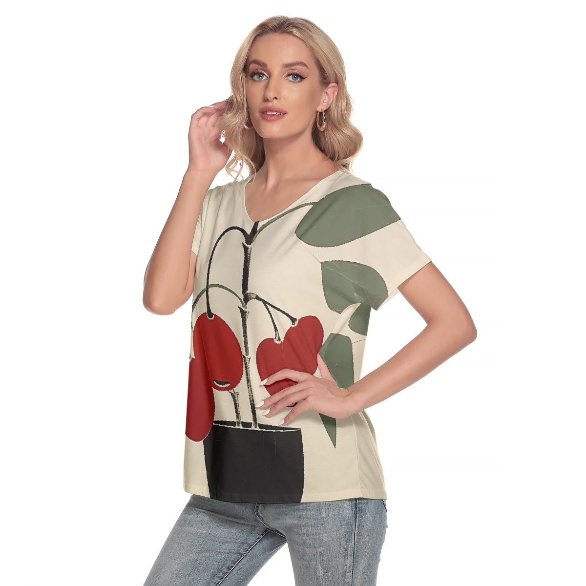 All-Over Print Women's Loose V-neck Short Sleeve T-shirt