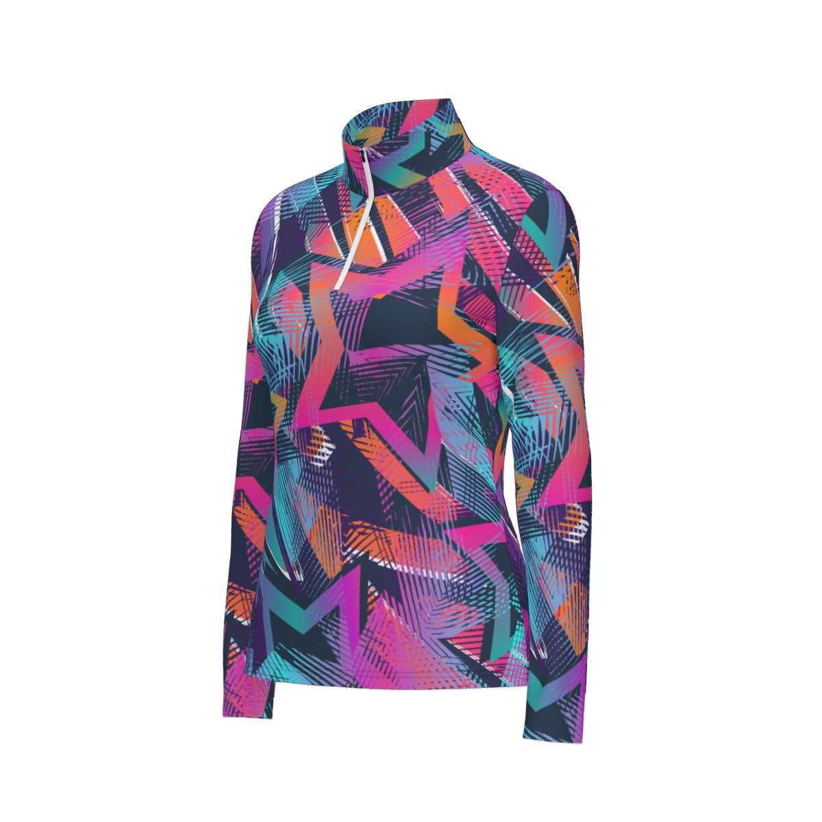 All-Over Print Women's Sports Collar Jersey With Long Sleeve