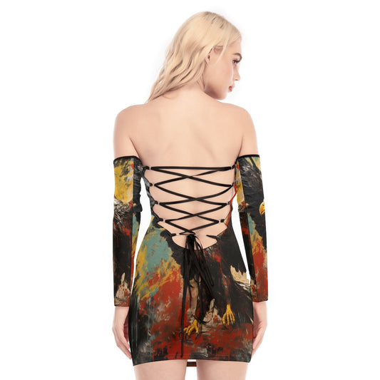 All-Over Print Women's Off-shoulder Back Lace-up Dress