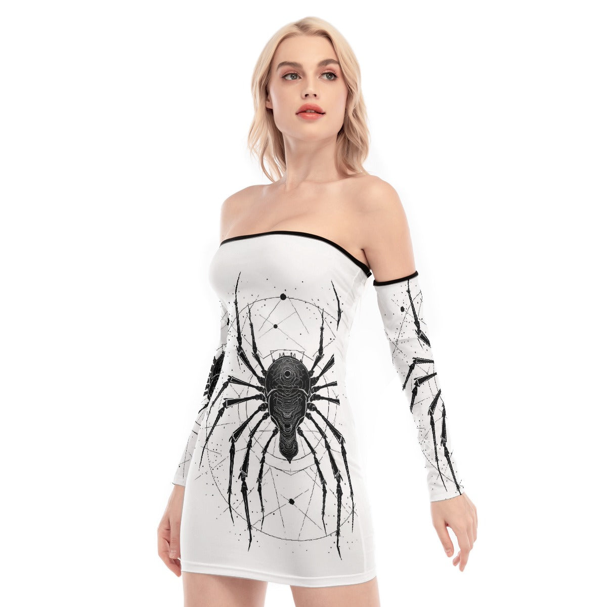 All-Over Print Women's Off-shoulder Back Lace-up Dress