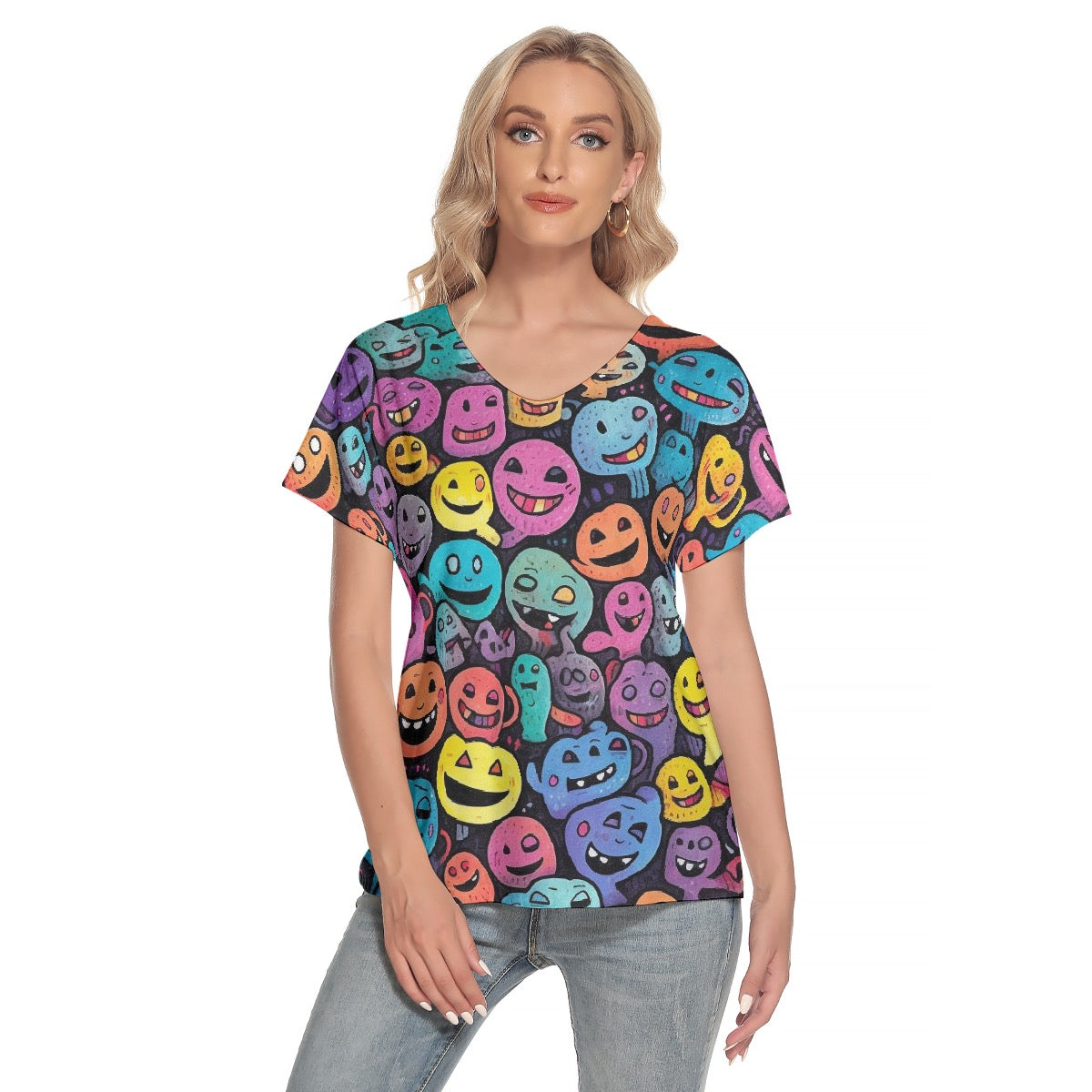 All-Over Print Women's Loose V-neck Short Sleeve T-shirt