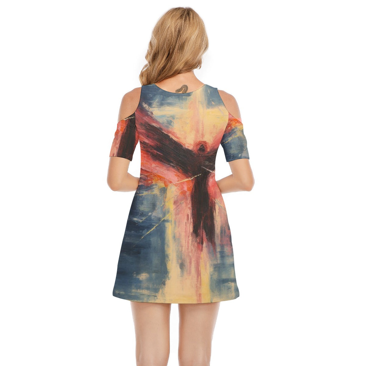 All-Over Print Women's Cold Shoulder Dress | 190GSM Cotton