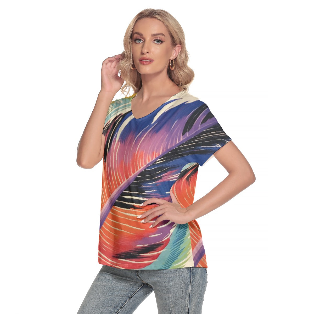 All-Over Print Women's Loose V-neck Short Sleeve T-shirt