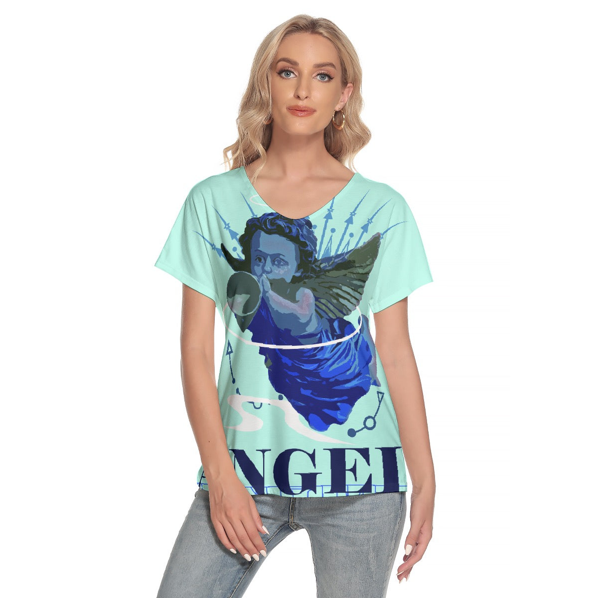 All-Over Print Women's Loose V-neck Short Sleeve T-shirt