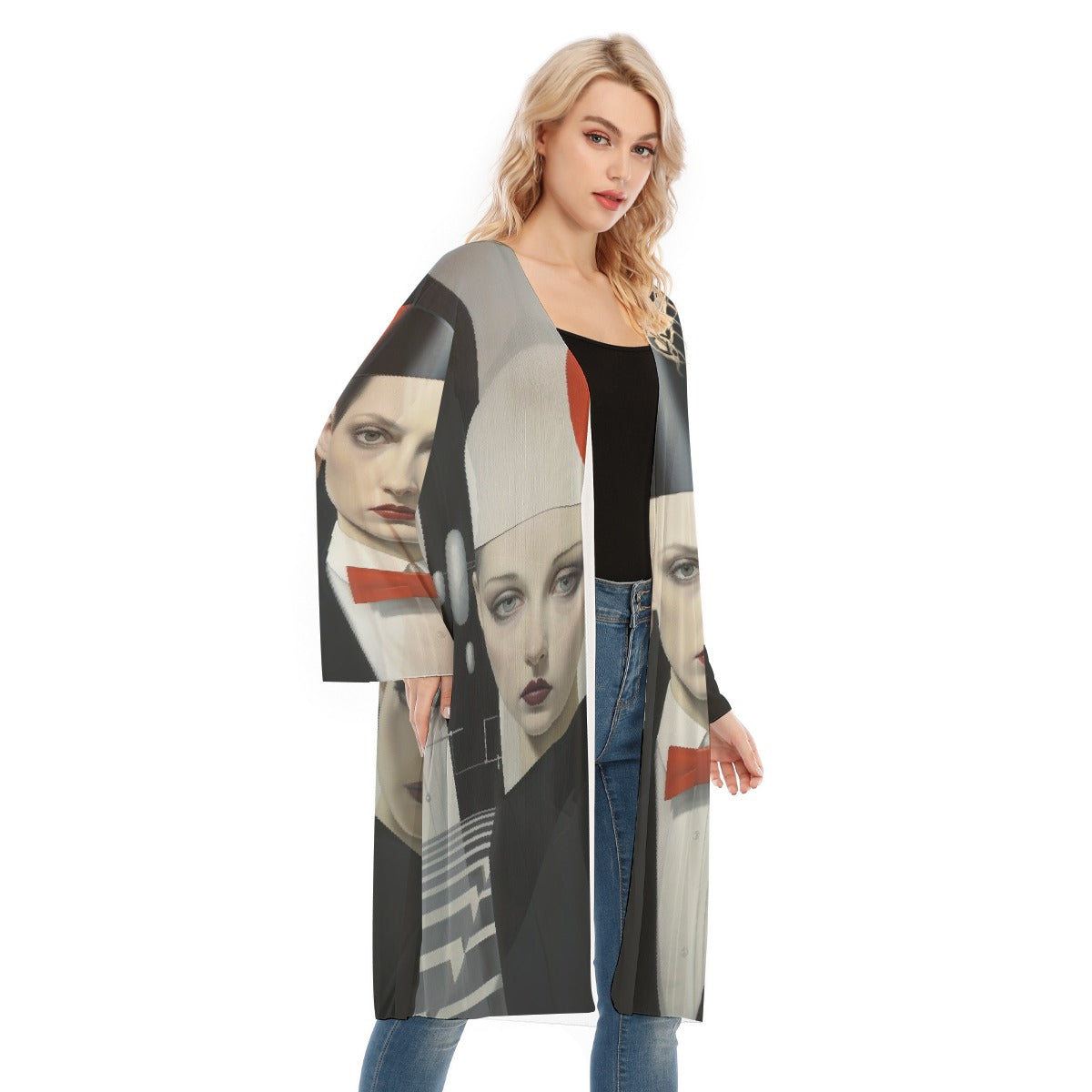 All- Over Print Women's Long Sleeve Mesh Cardigan