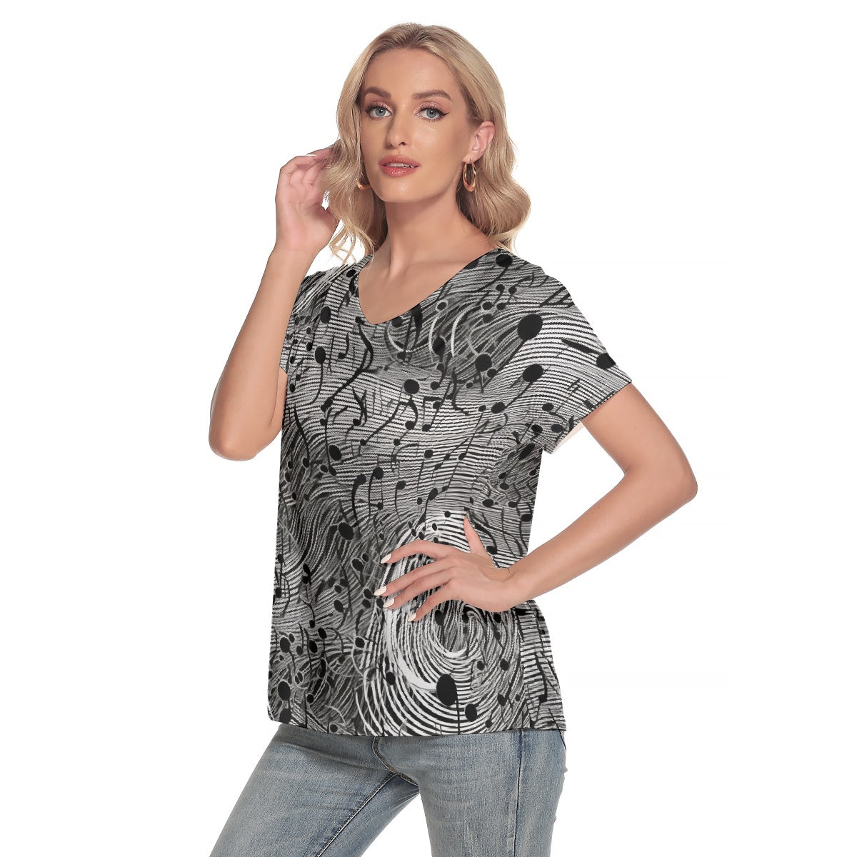 All-Over Print Women's Loose V-neck Short Sleeve T-shirt