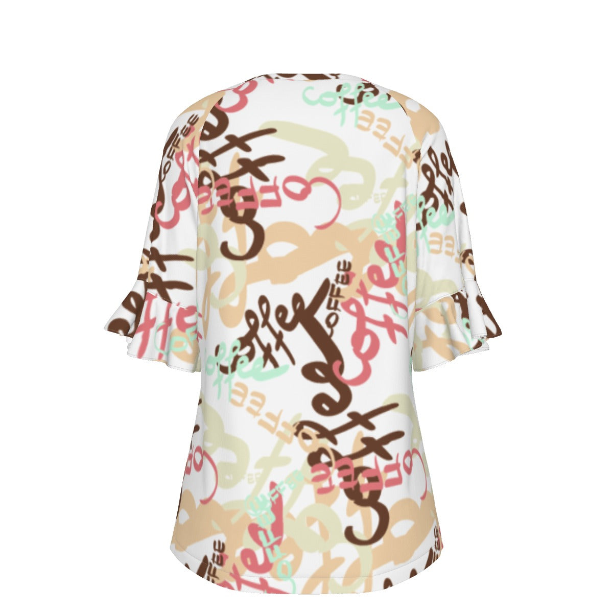 All-Over Print V-neck Women's T-shirt With Bell Sleeve