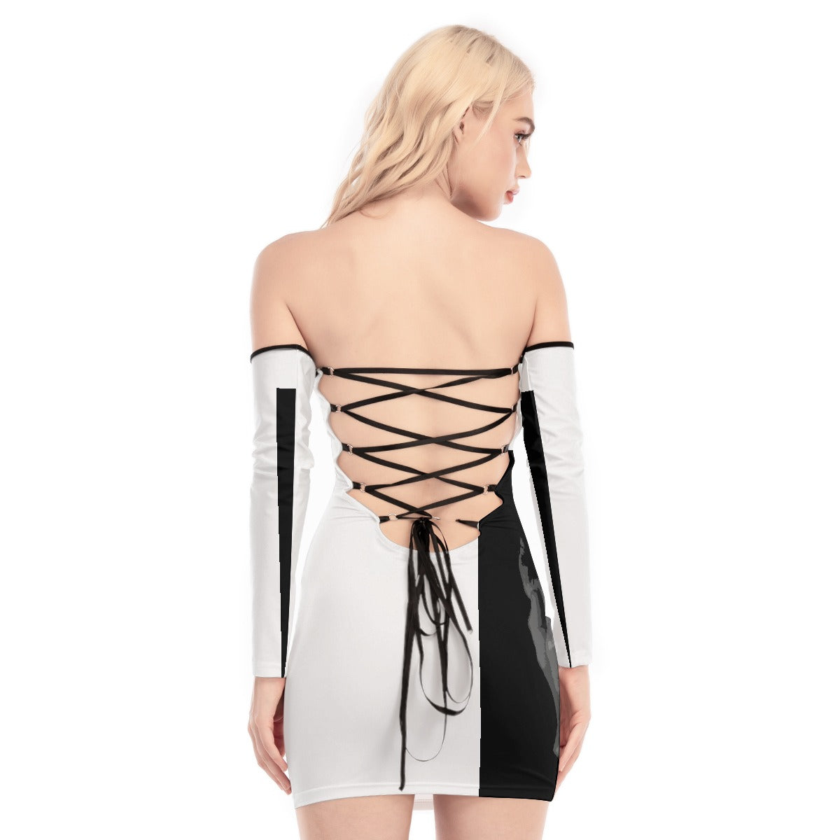 All-Over Print Women's Off-shoulder Back Lace-up Dress