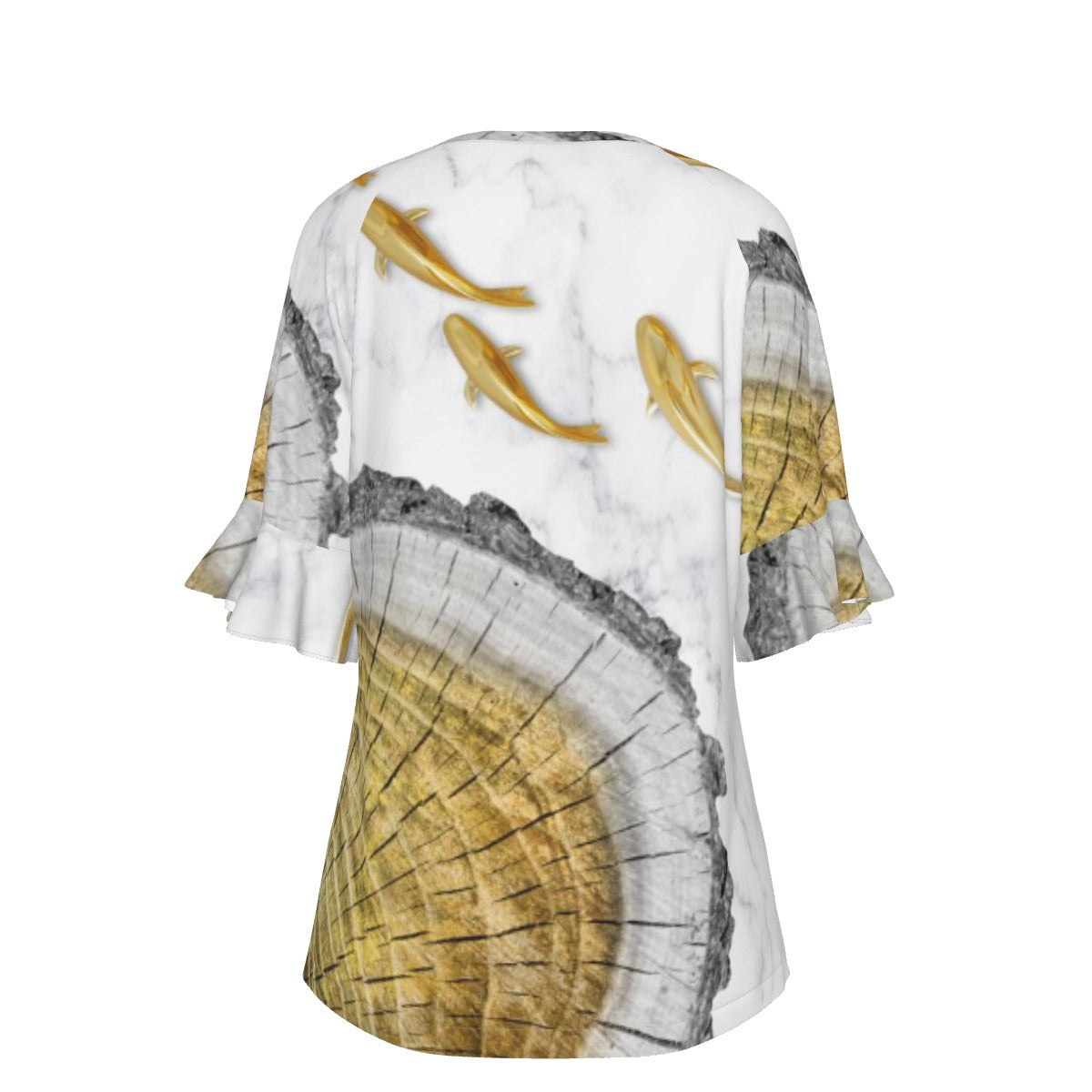 All-Over Print V-neck Women's T-shirt With Bell Sleeve