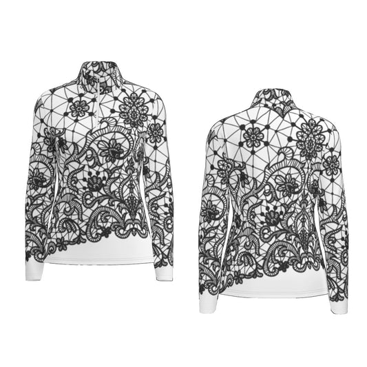 All-Over Print Women's Sports Collar Jersey With Long Sleeve