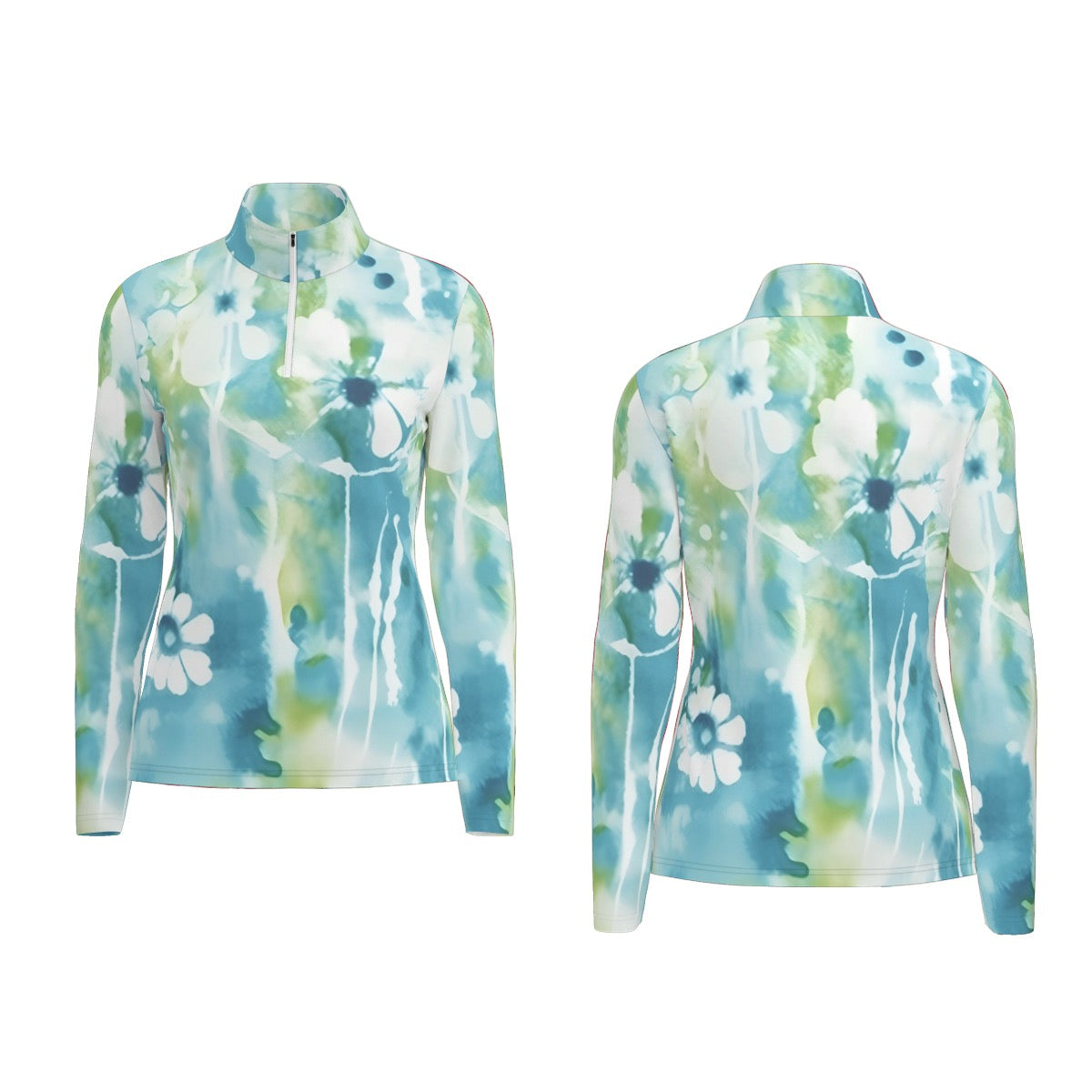 All-Over Print Women's Sports Collar Jersey With Long Sleeve