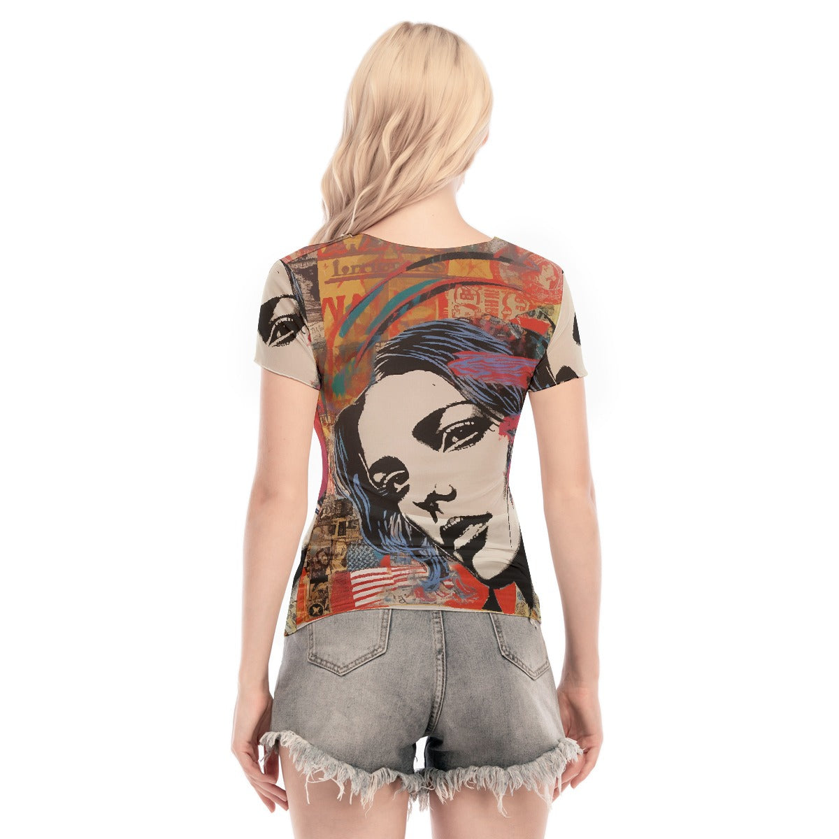 All-Over Print Women's Short Sleeve Mesh Blouse