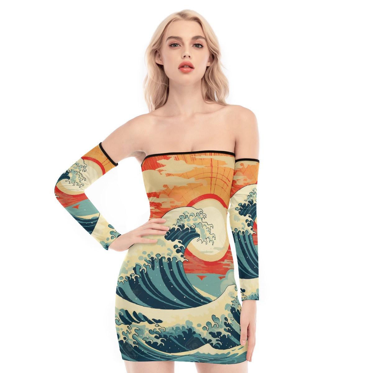 All-Over Print Women's Off-shoulder Back Lace-up Dress