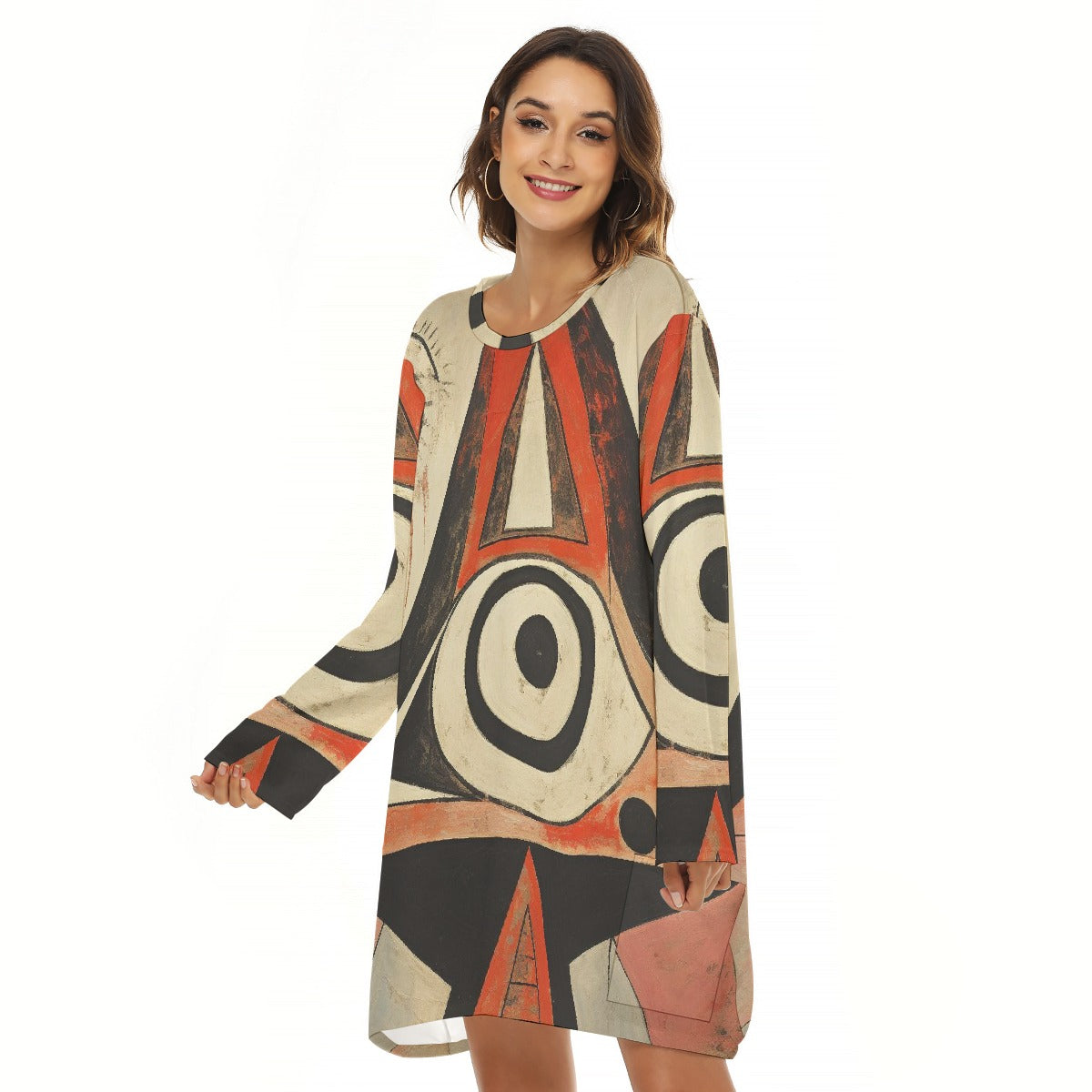 All-Over Print  Women's Loose Crew Neck Dress